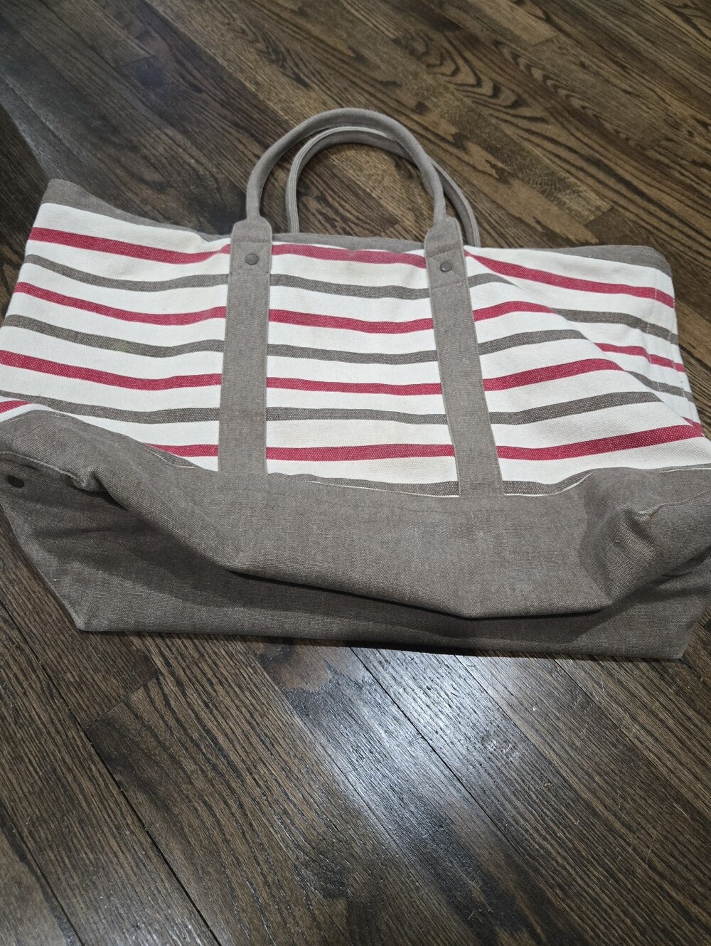Restoration Hardware large Red Brown Off White Canvas Stripe tote - Picture 2 of 7